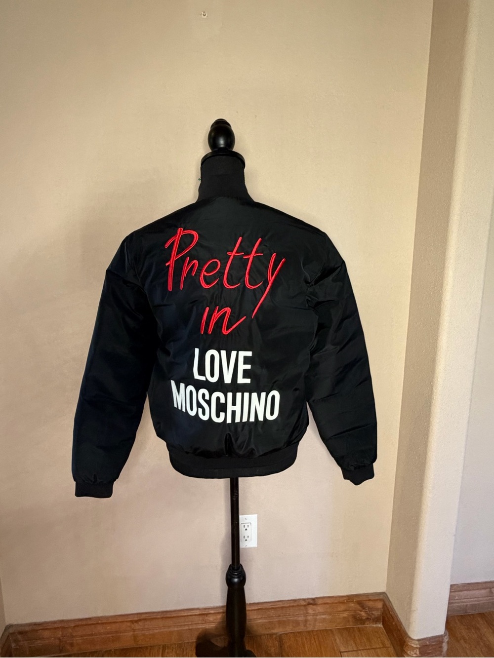 Moschino Reversible Bomber Jacket in Black and Red Sz 6 puffer jacket